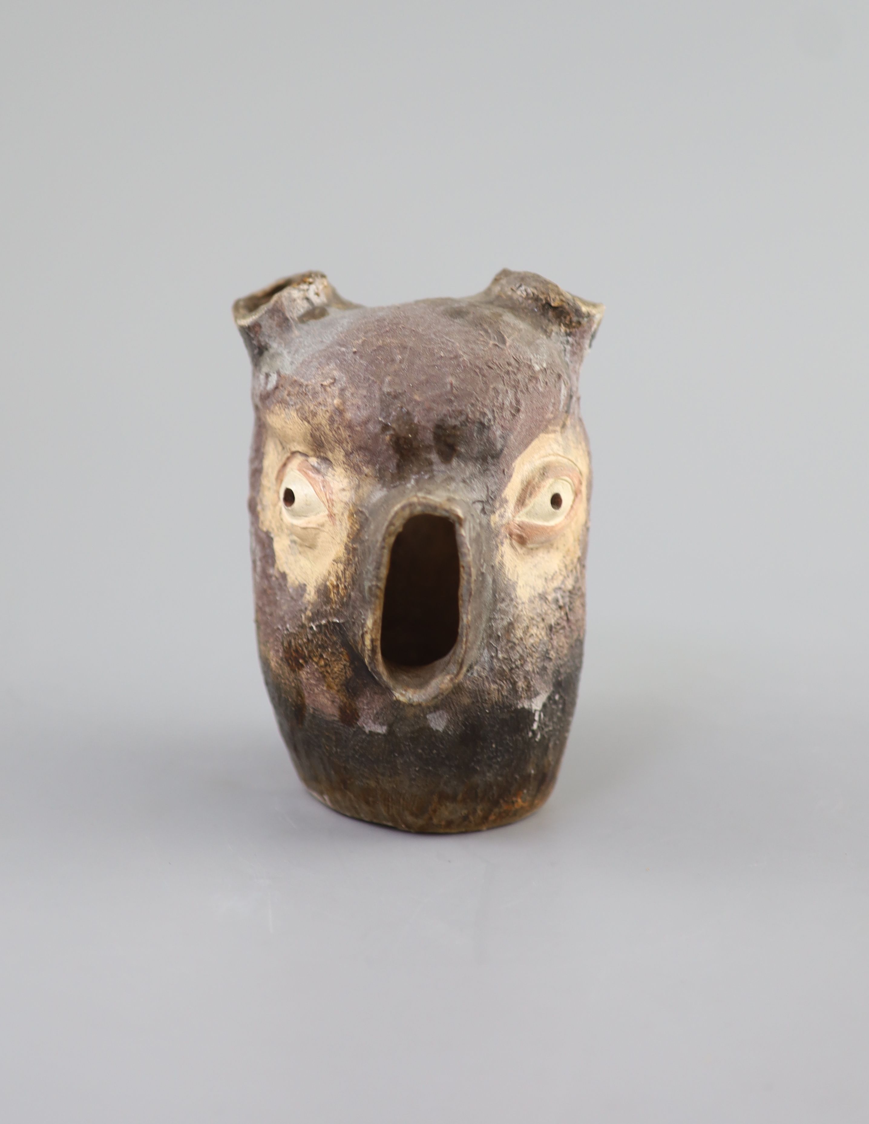 An unusual Martin Bros stoneware grotesque bulb pot, dated 1907, 14cm high